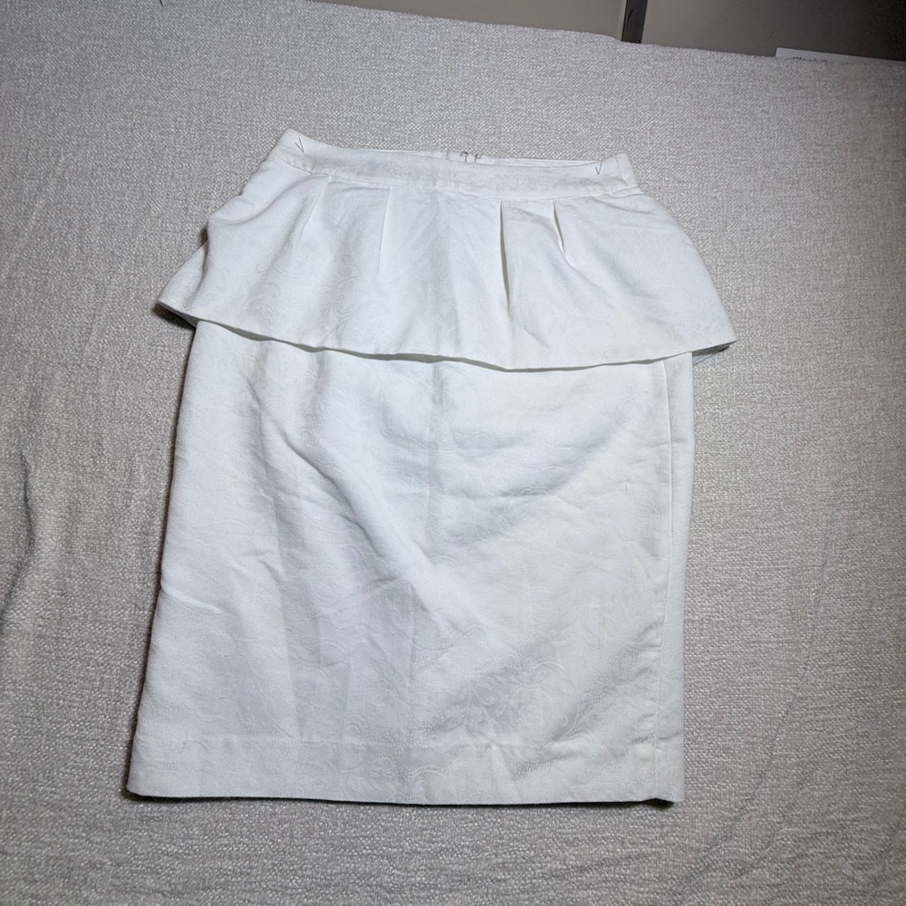 Mango Suit White Jacquard Paisley Peplum Pencil Skirt Size 4